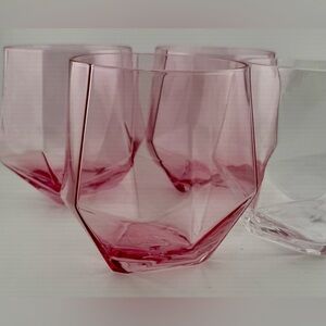 6 Rachel Zoe Pink Geometric Stemless Wine Glasses. 16oz